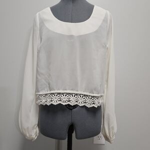 Double Zero Sheer White Long Sleeve Blouse Women's Medium Boho Neutral Coastal